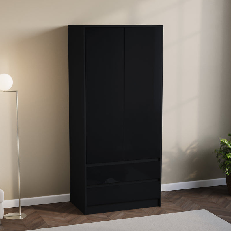 Glinton 2-Door 2-Drawer Wardrobe, Black (FSC 100%)