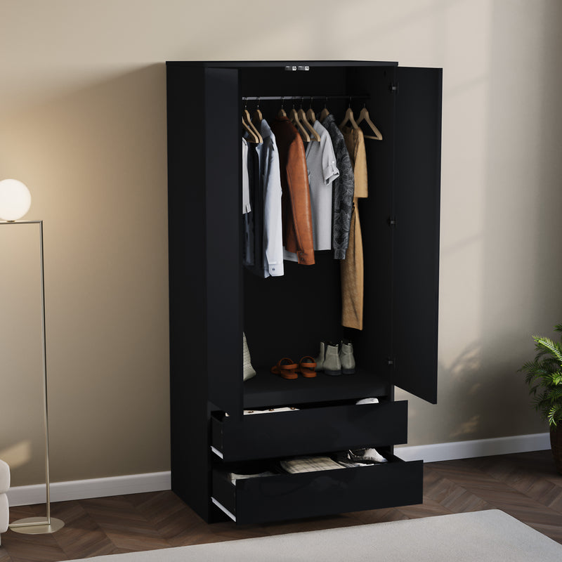 Glinton 2-Door 2-Drawer Wardrobe, Black (FSC 100%)
