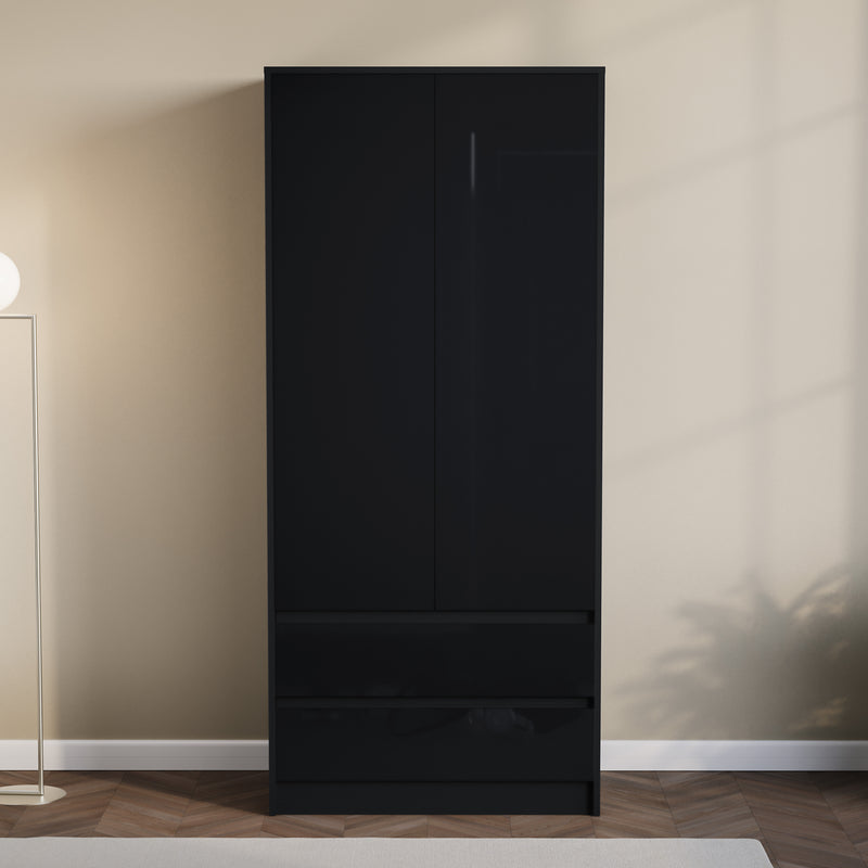Glinton 2-Door 2-Drawer Wardrobe, Black (FSC 100%)