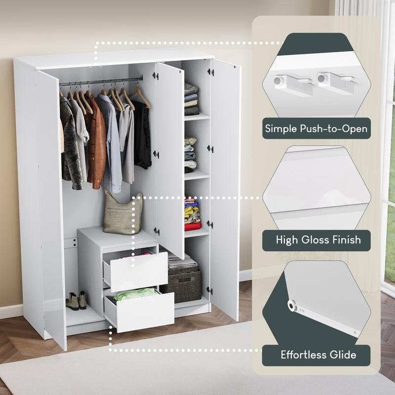 Glinton 3-Door 2-Drawer Wardrobe, White (FSC 100%)