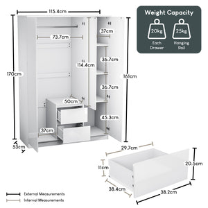 Glinton 3-Door 2-Drawer Wardrobe, White (FSC 100%)