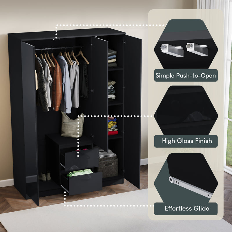 Glinton 3-Door 2-Drawer Wardrobe, Black (FSC 100%)