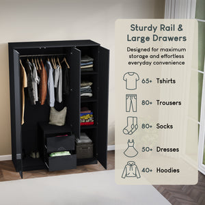 Glinton 3-Door 2-Drawer Wardrobe, Black (FSC 100%)