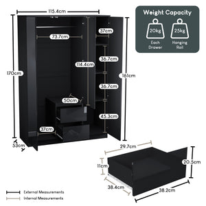Glinton 3-Door 2-Drawer Wardrobe, Black (FSC 100%)