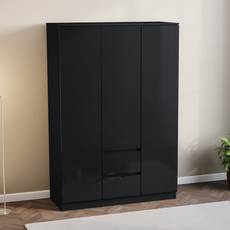 Glinton 3-Door 2-Drawer Wardrobe, Black (FSC 100%)