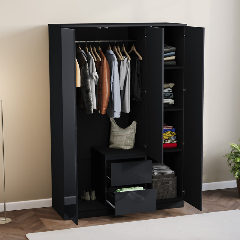 Glinton 3-Door 2-Drawer Wardrobe, Black (FSC 100%)