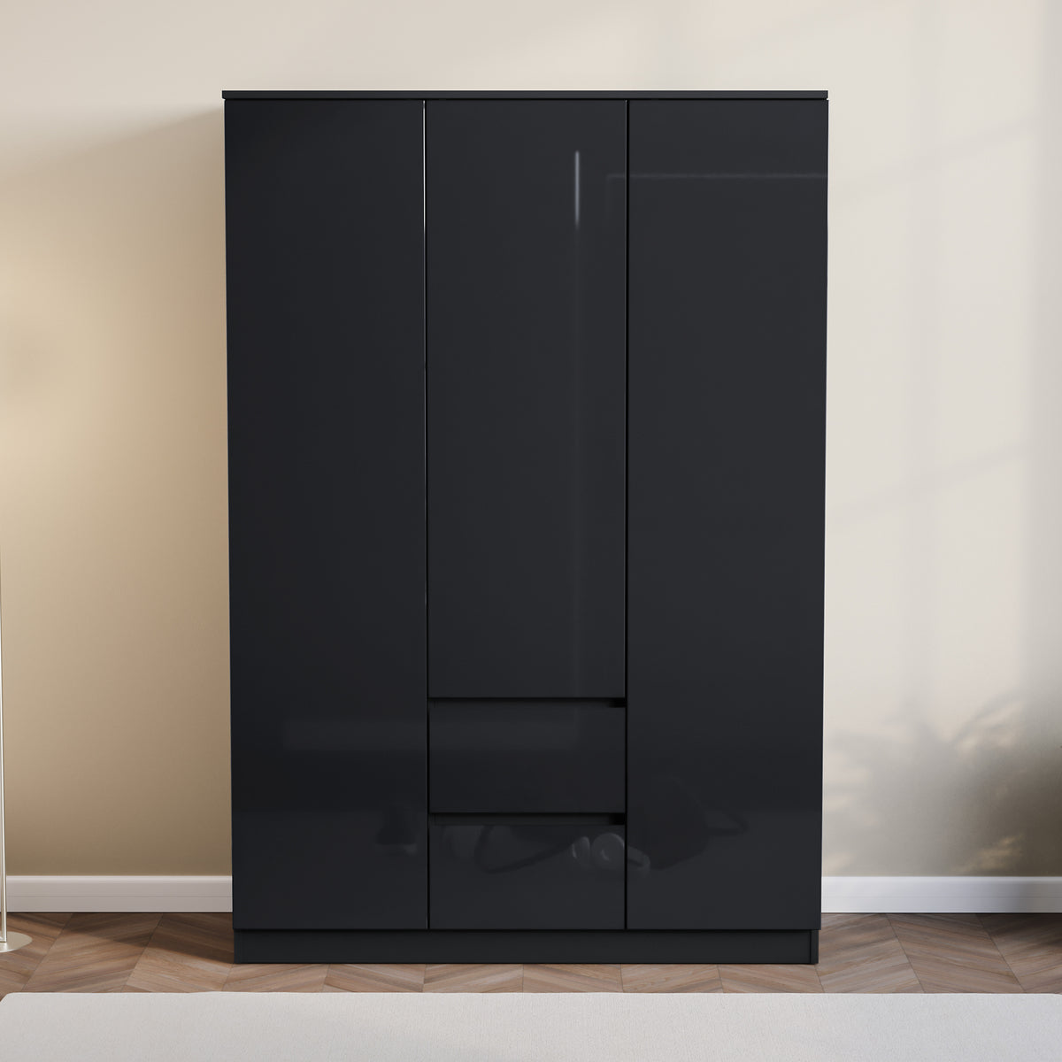 Glinton 3-Door 2-Drawer Wardrobe, Black (FSC 100%)