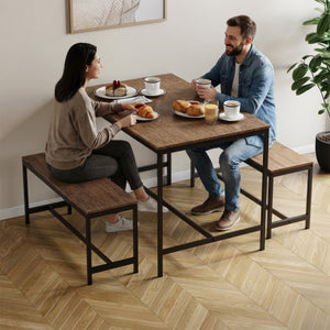 Roslyn 4-Seater Dining Table With Bench Set - Dark Wood