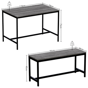 Roslyn 4-Seater Dining Table With Bench Set - Grey