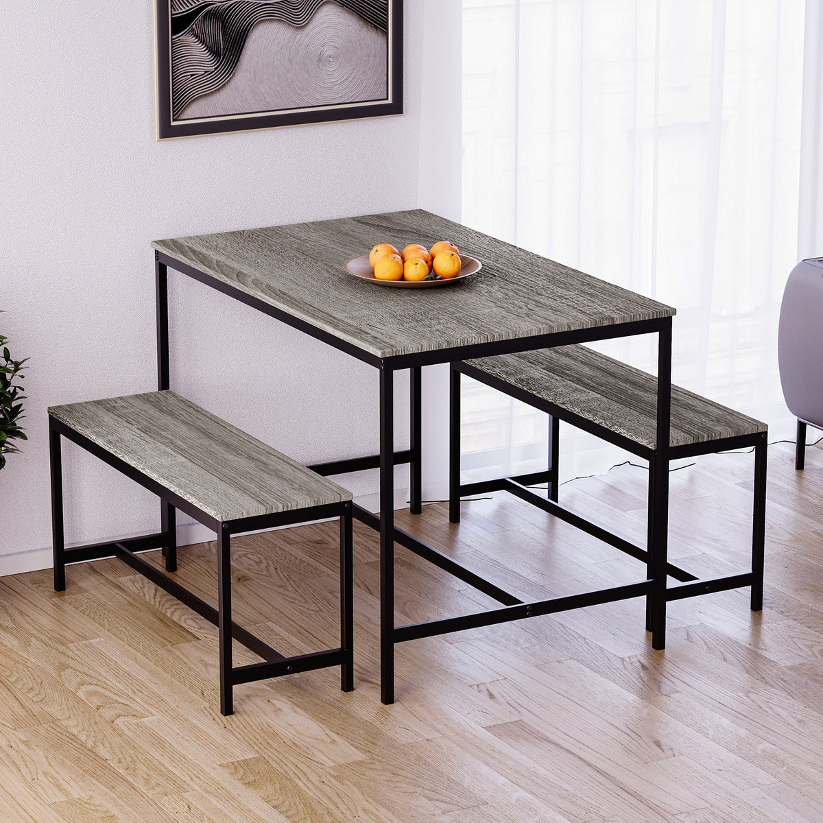 Roslyn 4-Seater Dining Table With Bench Set - Grey