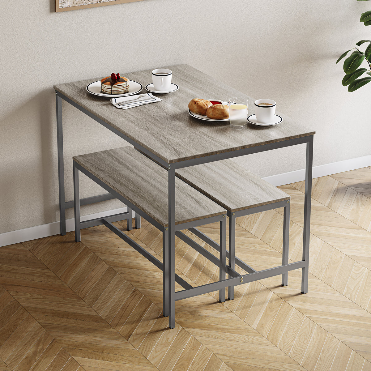 Roslyn 4-Seater Dining Table With Bench Set - Oak