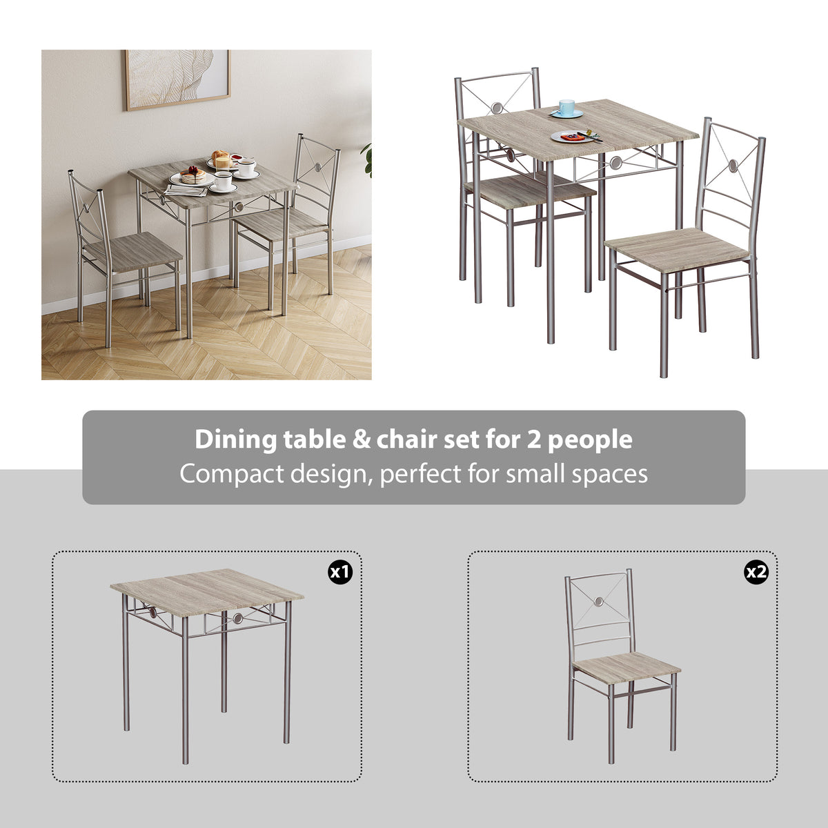 Roslyn 2-Seater Dining Set - Oak
