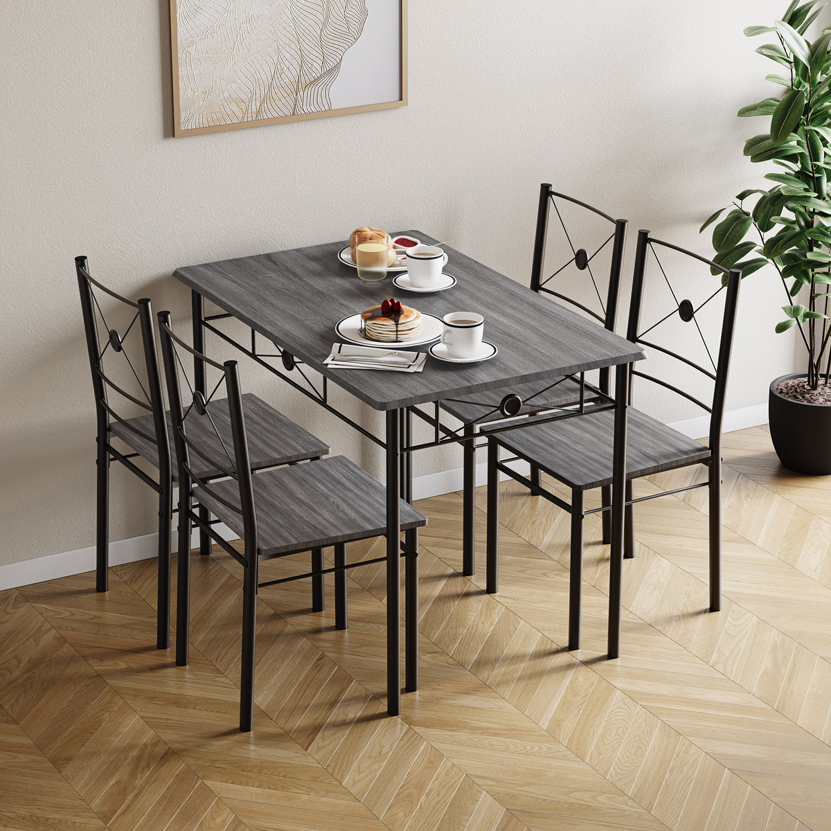 Roslyn 4-Seater Dining Set - Grey