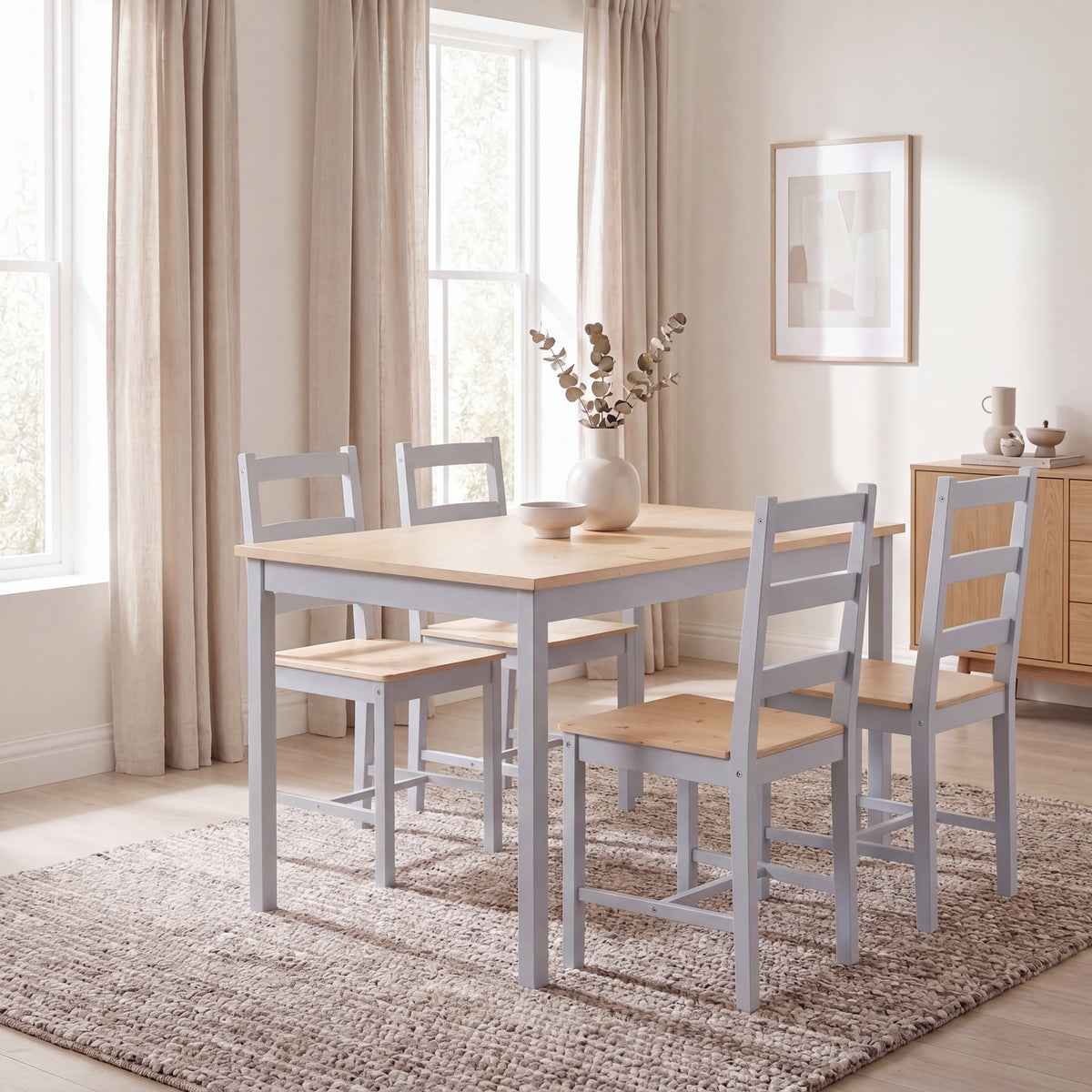 Yorkshire 4-Seater Dining Set - Grey & Pine