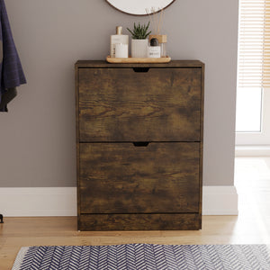 2-Drawer Shoe Cabinet, Dark Wood