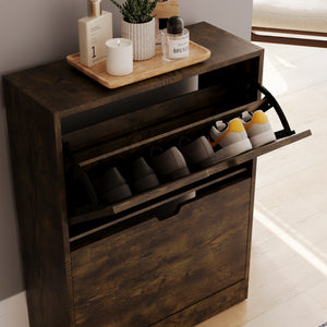 2-Drawer Shoe Cabinet, Dark Wood
