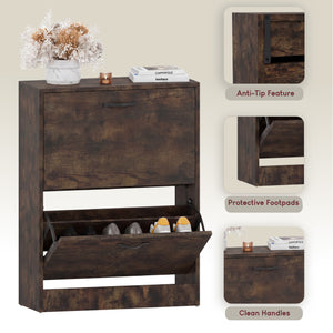 2-Drawer Shoe Cabinet, Dark Wood