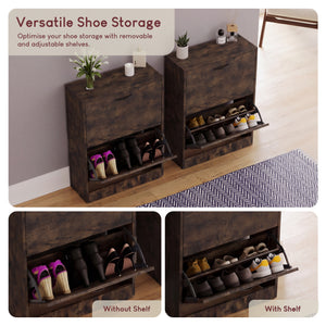 2-Drawer Shoe Cabinet, Dark Wood
