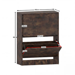 2-Drawer Shoe Cabinet, Dark Wood