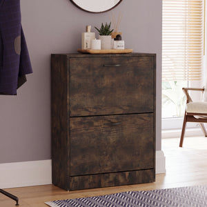 2-Drawer Shoe Cabinet, Dark Wood
