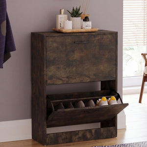 2-Drawer Shoe Cabinet, Dark Wood