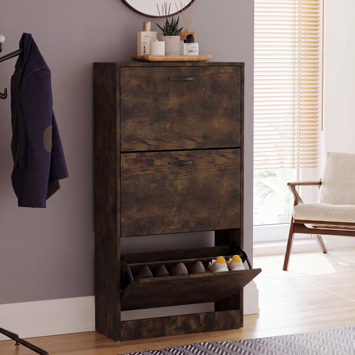 3-Drawer Shoe Cabinet - Dark Wood