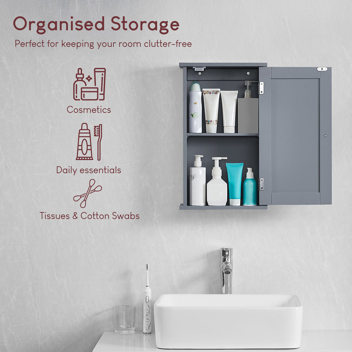 Priano 1-Door Wall Cabinet, Grey