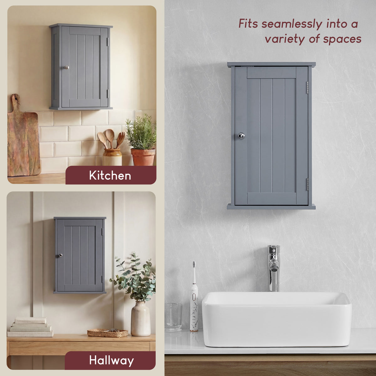 Priano 1-Door Wall Cabinet, Grey