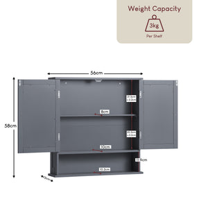 Priano 2 Door Mirrored Wall Cabinet With Shelf, Grey