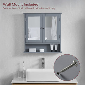 Priano 2 Door Mirrored Wall Cabinet With Shelf, Grey