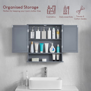 Priano 2 Door Mirrored Wall Cabinet With Shelf, Grey