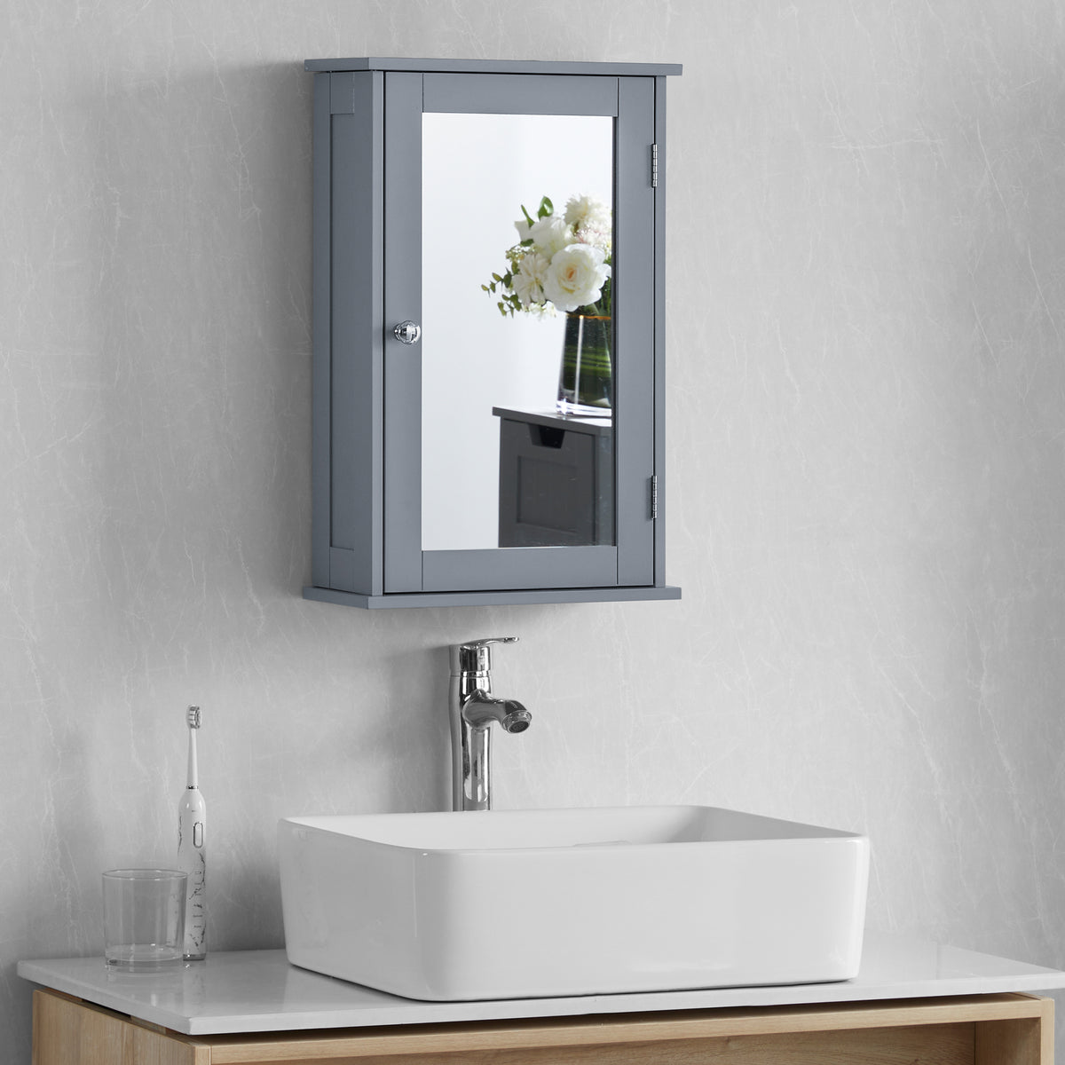 Priano 1 Door Mirrored Wall Cabinet, Grey