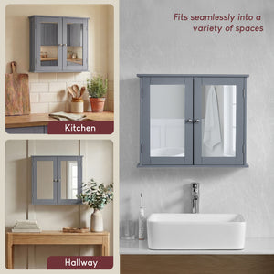 Priano 2 Door Mirrored Wall Cabinet, Grey