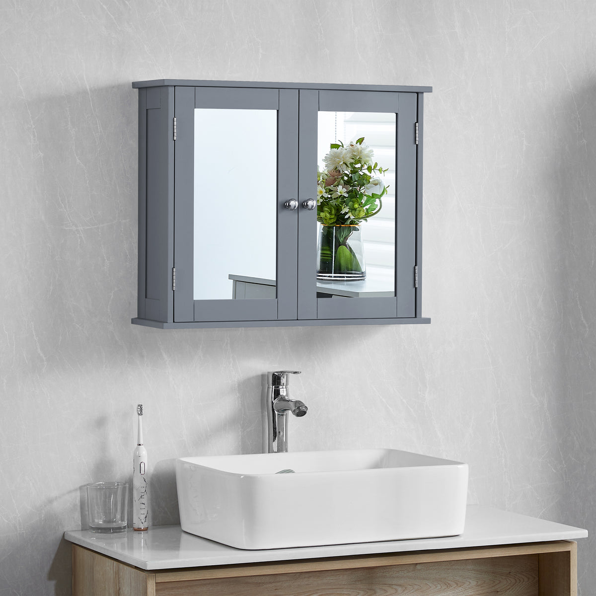 Priano 2 Door Mirrored Wall Cabinet, Grey