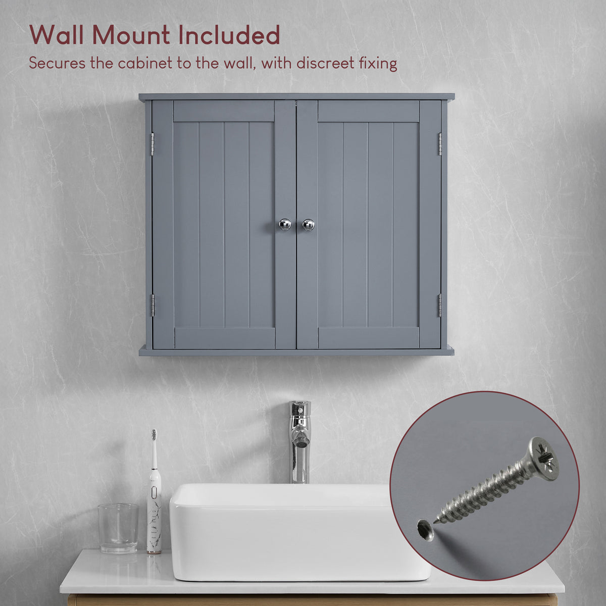 Priano 2 Door Wall Cabinet, Grey