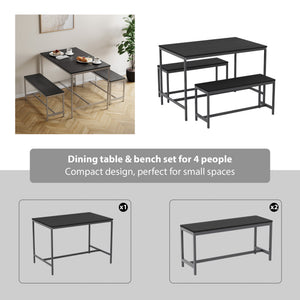 Roslyn 4 Seater Dining Table With Bench Set, Black