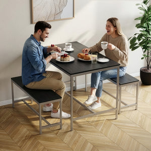 Roslyn 4 Seater Dining Table With Bench Set, Black