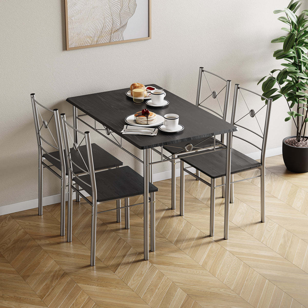 Roslyn 4 Seater Dining Set, Black
