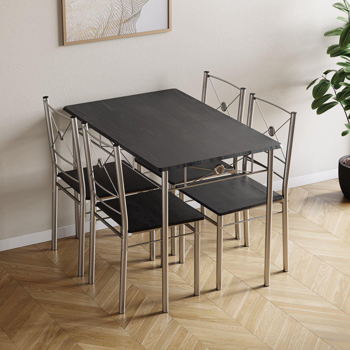 Roslyn 4 Seater Dining Set, Black