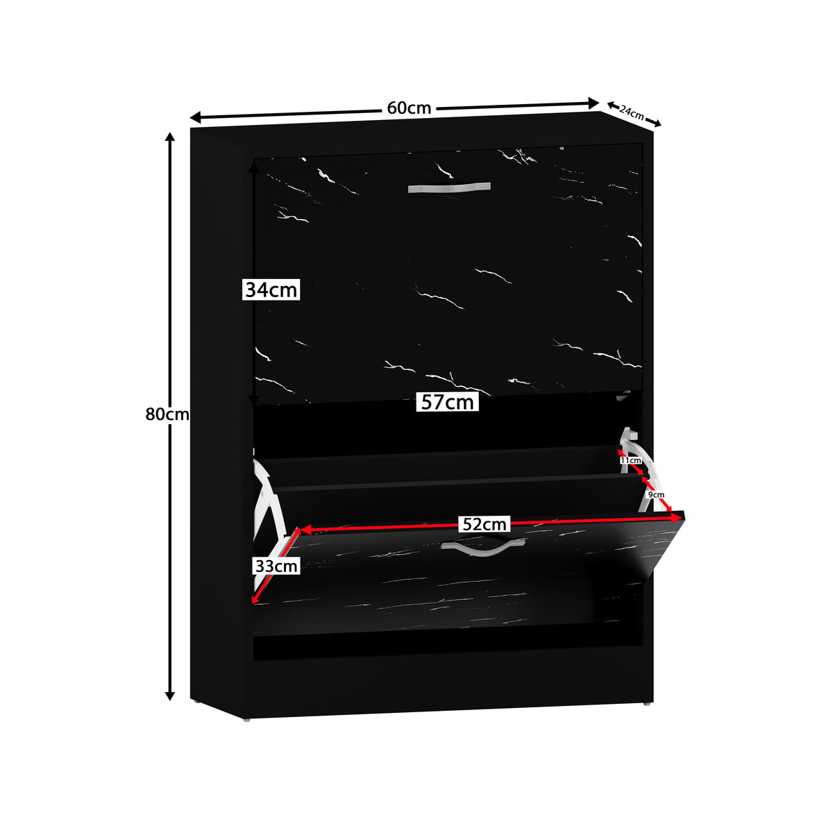 2 Drawer Shoe Cabinet, Black Marble