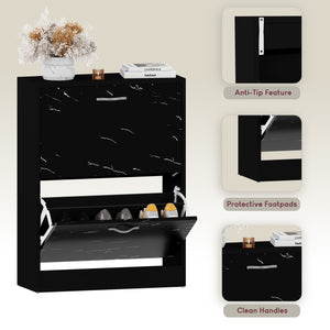 2 Drawer Shoe Cabinet, Black Marble