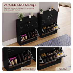 2 Drawer Shoe Cabinet, Black Marble