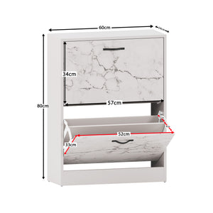 2 Drawer Shoe Cabinet, White Marble