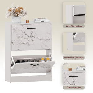 2 Drawer Shoe Cabinet, White Marble