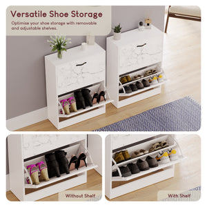 2 Drawer Shoe Cabinet, White Marble