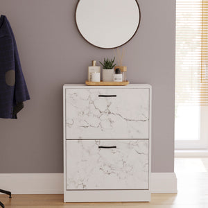2 Drawer Shoe Cabinet, White Marble