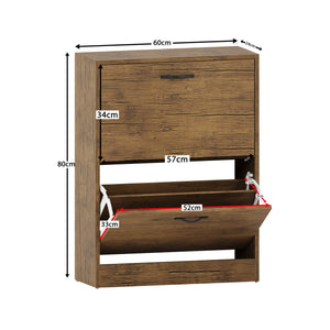 2 Drawer Shoe Cabinet, Antique Brown