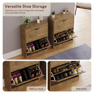 2 Drawer Shoe Cabinet, Antique Brown