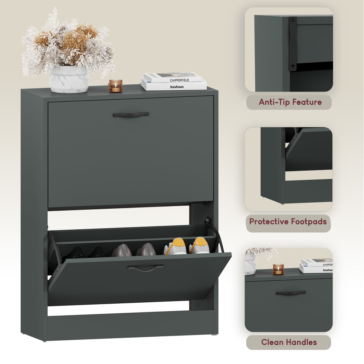2 Drawer Shoe Cabinet, Jasper Green