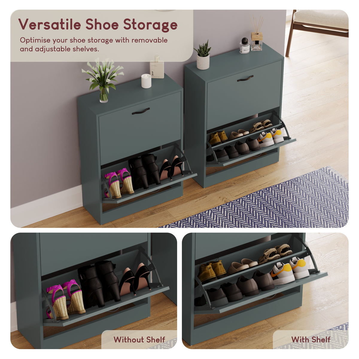 2 Drawer Shoe Cabinet, Jasper Green
